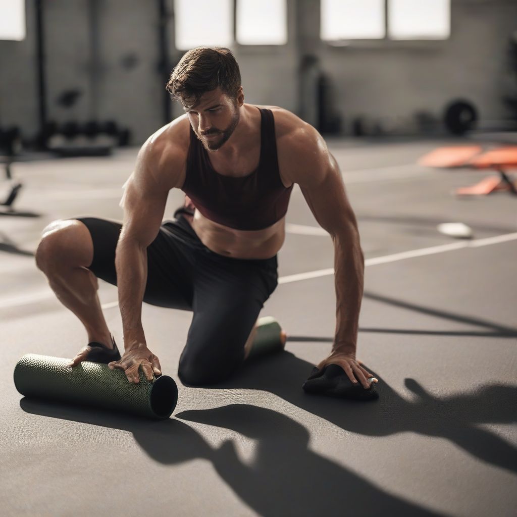 Athlete Using Foam Roller